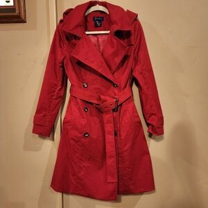 Elegant Red Double-Breasted Rain Coat